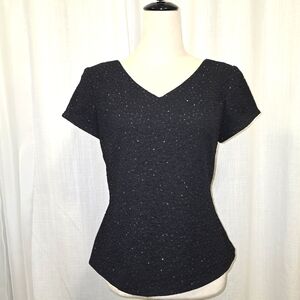 David Warren Black Beaded Top Womens Size 8 Zip Closure Cap Sleeves Stretchy‎